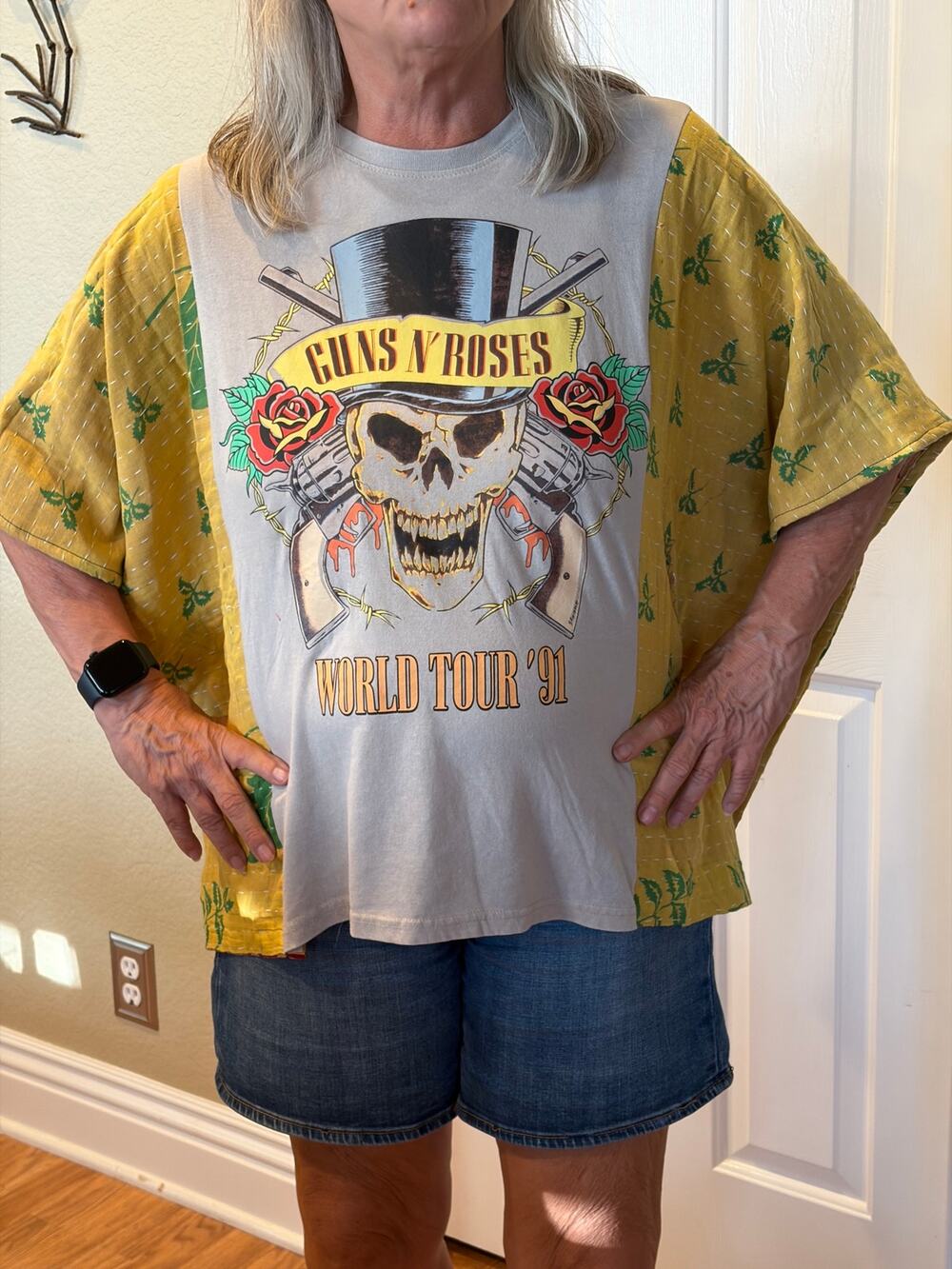 Guns N Roses Upcycled Kantha Tunic Top Shirt OS Boho